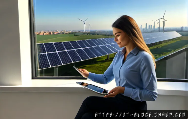 Home 9 블록체인 기술의 에너지 효율성 분석 - Photorealistic modern Italian renewable-energy control room, a female energy analyst studying a slee...